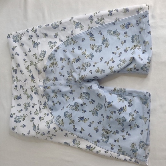 Sage blue and white flowered bike shorts, size XS, Like New - Picture 2 of 8